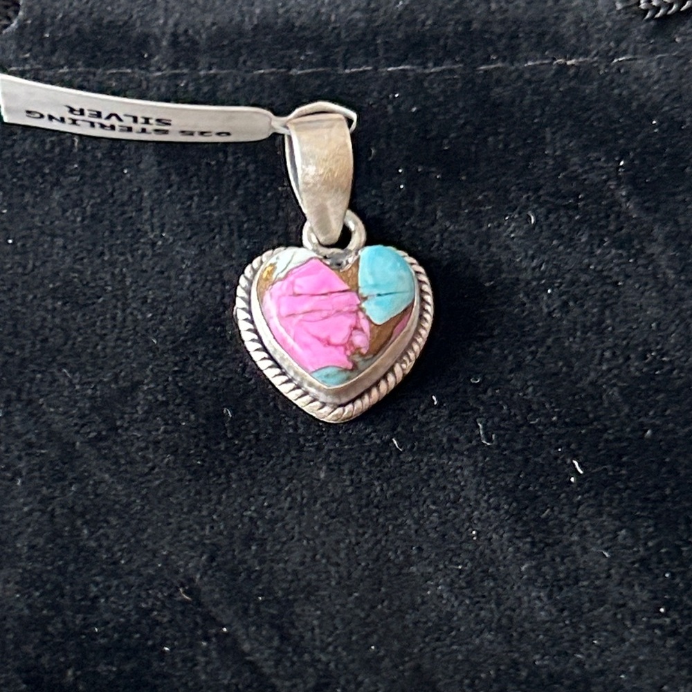 Artisan BOHO handcrafted cotton candy turquoise Heart Sterling silver pendant